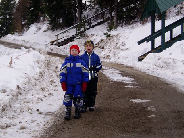 Evan and Ben playing in the snow
